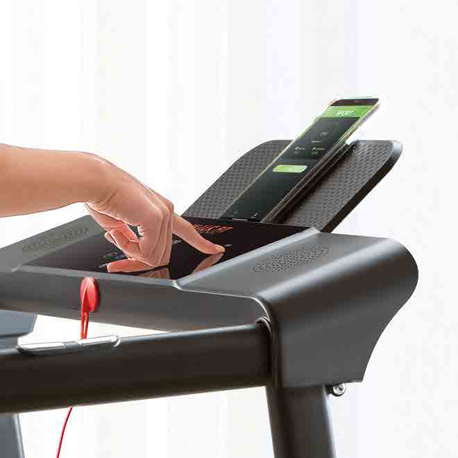 Panel de control de la cinta Walk Fit Plus con soporte para teléfono y llave de seguridad